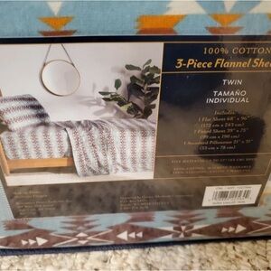 NEW Pendleton Twin Flannel Sheet Set 3 Piece Cotton blue Southwest Aztec
